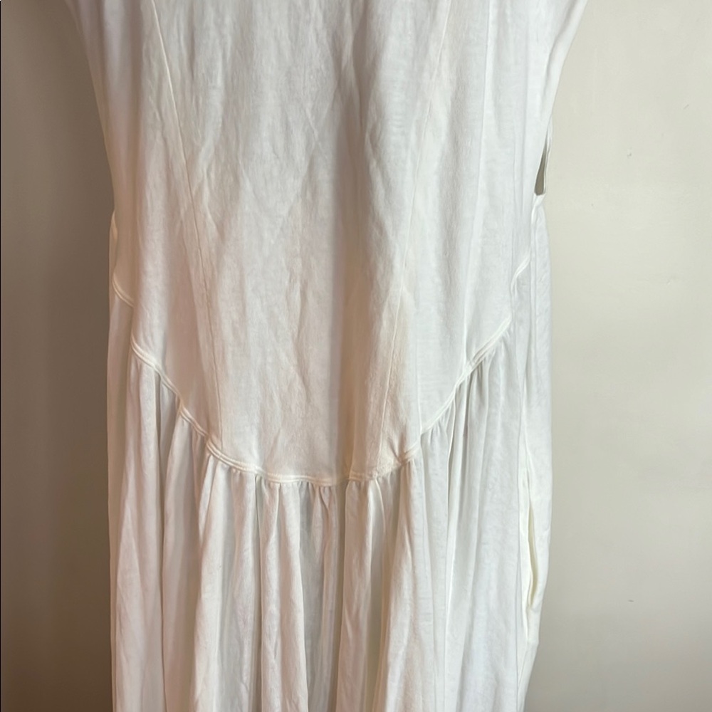 FP Madelyn Midi Beach Elegant White Sleeveless Dress high low and side pockets. - Picture 9 of 16